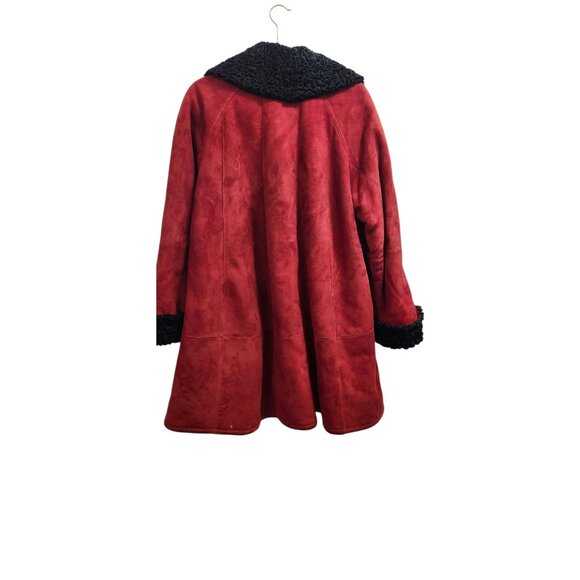 Vintage Red Suede Coat with Black Fur Trim Women’s Winter Jacket Size 40 - Picture 11 of 16